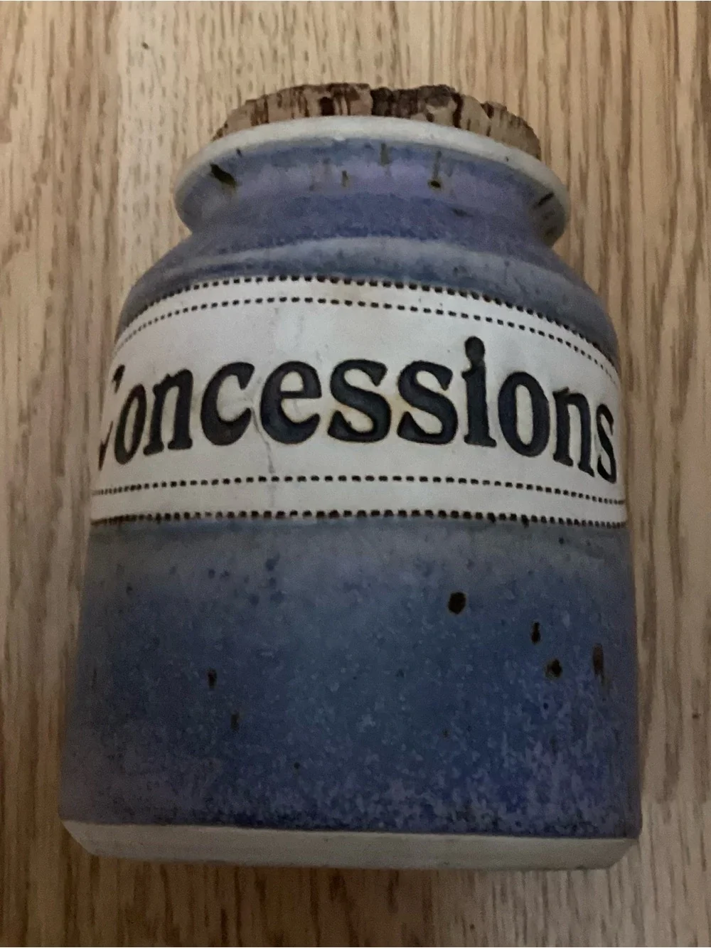 Vintage Handmade Ceramic Word Jar - Lilac/Blue/Cream - “Concessions” - Unused - Picture 1 of 8